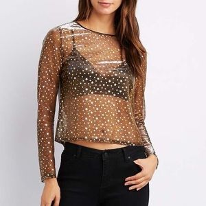Charlotte Russe Black Mesh Star Top